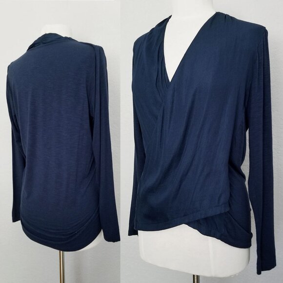 Anthropologie Dolan Left Coast Collection Navy Long Sleeve Tulip Faux Wrap Top S - Picture 12 of 13